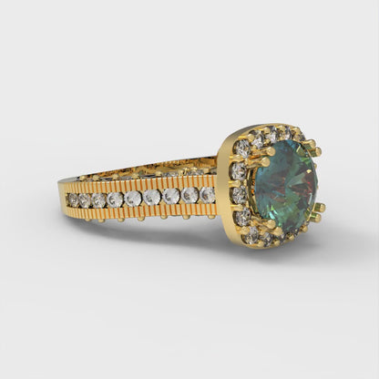 2.37 cttw Blue Moissanite Hidden Halo Engagement Ring - Solid Gold (Round Cut,7.5mm)