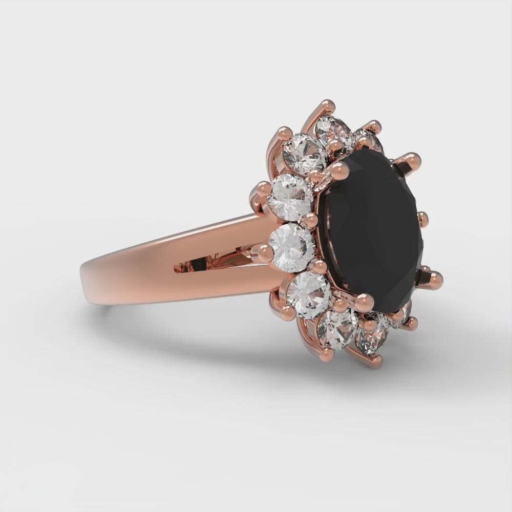 2.72 cttw Natural Onyx Hidden Halo Engagement Ring - Solid Gold (Oval Cut,9x7mm)