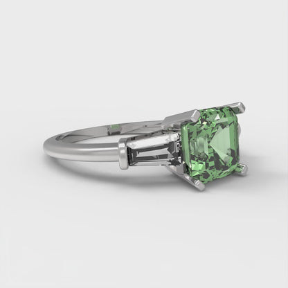 1.62 cttw Zirconia Simulated Green Diamond Three-Stone Engagement Ring - Solid Gold (VVS1, Square Emerald Cut,6.5X6.5mm)