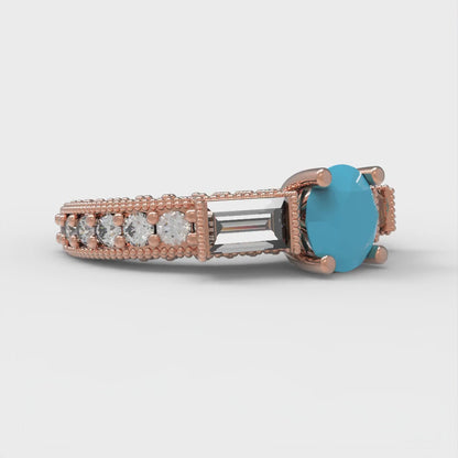 2.33 cttw Simulated Turquoise Three-Stone Engagement Ring - Solid Rose Gold (VVS1, Round Cut,6.5mm)