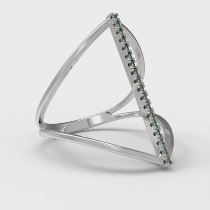 0.09 cttw Simulated Emerald Statement Engagement Ring - Solid White Gold (VVS1, Round Cut,1.0mm)