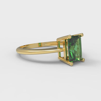 1 cttw Simulated Emerald Solitaire  Engagement Ring - Solid Gold (Radiant Cut,7x5mm)