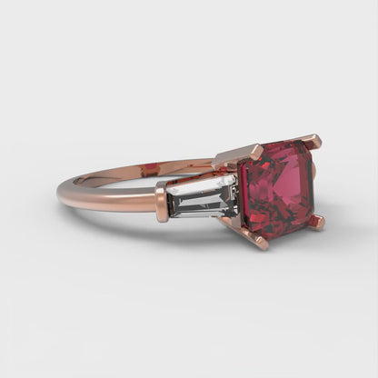 1.62 cttw Natural Garnet Three-Stone Engagement Ring - Solid Gold (Square Emerald Cut,6.5X6.5mm)