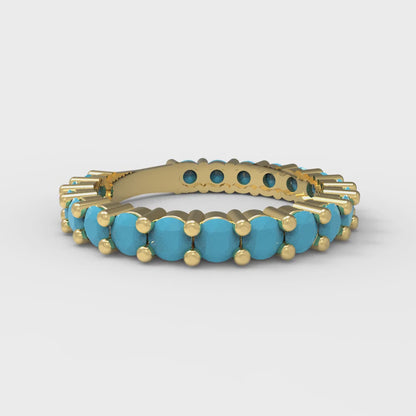 1.26 cttw Simulated Turquoise Round Cut Yellow Gold Eternity Wedding Band