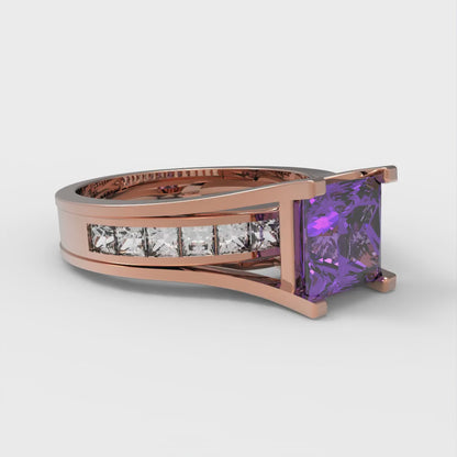 2.28 cttw Princess Cut Simulated Alexandrite Bridal Set - Solid Rose Gold Engagement Ring & Wedding Band