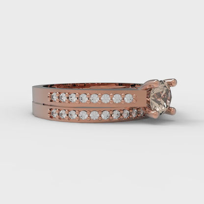 0.86 cttw Round Cut Yellow Moissanite Bridal Set - Solid Rose Gold Engagement Ring & Wedding Band