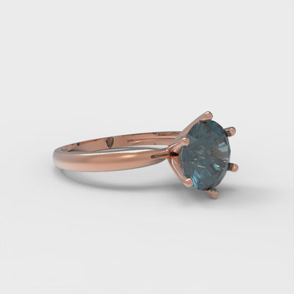 1.5 cttw Natural London Blue Topaz Solitaire  Engagement Ring - Solid Gold (Round Cut,7.5mm)