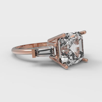 3 cttw White Sapphire Three-Stone Engagement Ring - Solid Gold (Asscher Cut,8.0mm)