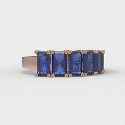 2.61 cttw Simulated Blue Sapphire Emerald Cut Rose Gold Eternity Wedding Band