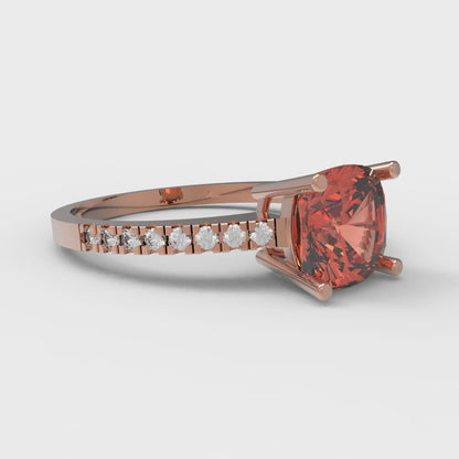 2.7 cttw Zirconia Simulated Red Diamond Solitaire with Zirconia Simulated Diamond Accents Engagement Ring - Solid Gold (VVS1, Cushion Cut,6.5mm)