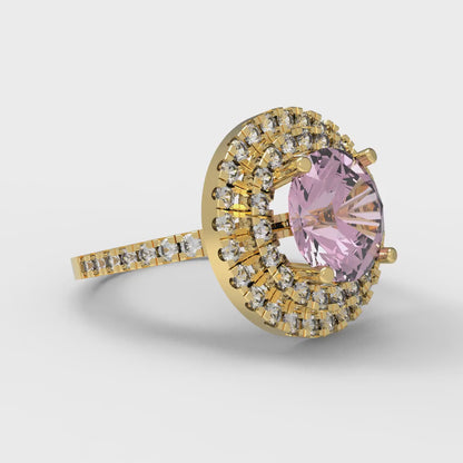 2.6 cttw Zirconia Simulated Pink Diamond Hidden Halo Engagement Ring - Solid Gold (VVS1, Round Cut,8.0mm)