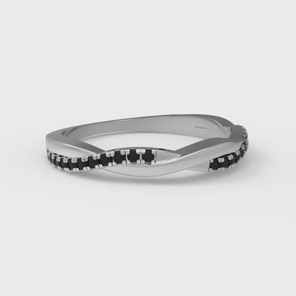0.16 cttw Natural Onyx Round Cut White Gold Eternity Wedding Band