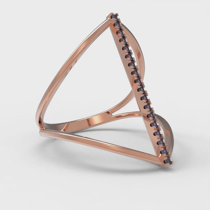 0.09 cttw Simulated Blue Sapphire Statement Engagement Ring - Solid Rose Gold (VVS1, Round Cut,1.0mm)