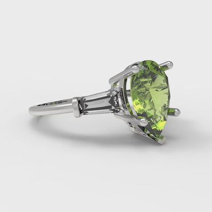 2.5 cttw Natural Peridot Three-Stone Engagement Ring - Solid Gold (Pear Cut,10x7mm)