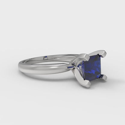 1 cttw Simulated Blue Sapphire Solitaire  Engagement Ring - Solid Gold (Princess Cut,5.5mm)
