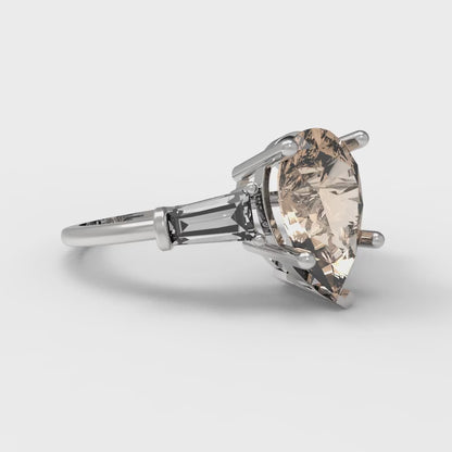 2.5 cttw Yellow Moissanite Three-Stone Engagement Ring - Solid Gold (Pear Cut,10x7mm)