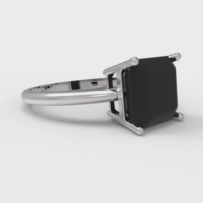 2.5 cttw Natural Onyx Solitaire  Engagement Ring - Solid White Gold (VVS1, Asscher Cut,8.0mm)