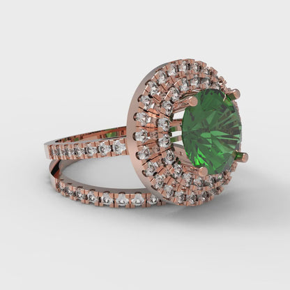 2.73 cttw Round Cut Simulated Emerald Bridal Set - Solid Rose Gold Engagement Ring & Wedding Band