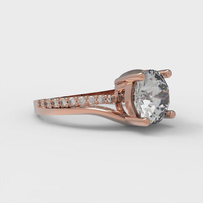 1.71 cttw Moissanite Solitaire with Zirconia Simulated Diamond Accents Engagement Ring - Solid Rose Gold (VVS1, Round Cut,7.5mm)