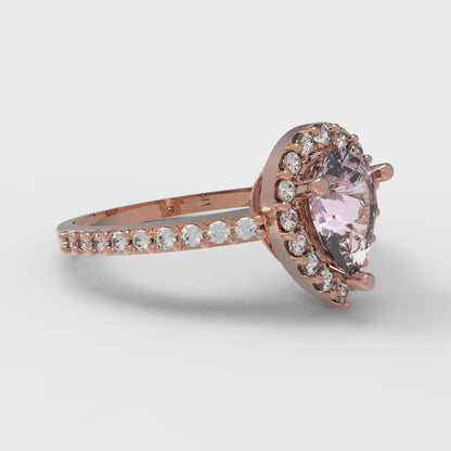 0.755 cttw Zirconia Simulated Pink Diamond Hidden Halo Engagement Ring - Solid Gold (VVS1, Pear Cut,7x5mm )