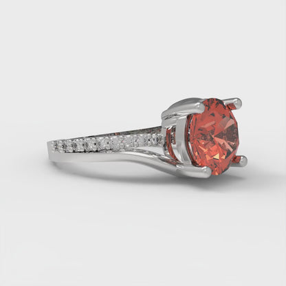 1.71 cttw Zirconia Simulated Red Diamond Solitaire with Zirconia Simulated Diamond Accents Engagement Ring - Solid White Gold (VVS1, Round Cut,7.5mm)