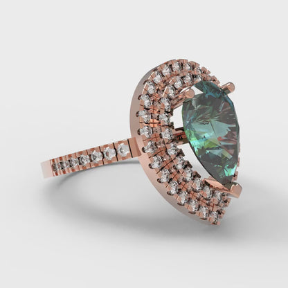 2.48 cttw Blue Moissanite Hidden Halo Engagement Ring - Solid Rose Gold (VVS1, Pear Cut,10X7mm )