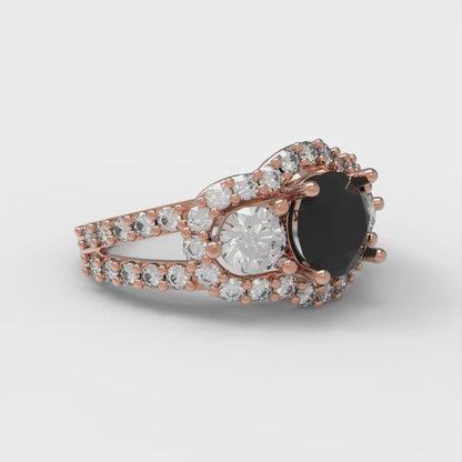 2.16 cttw Natural Onyx Three-Stone Engagement Ring - Solid Rose Gold (VVS1, Round Cut,6.5mm)