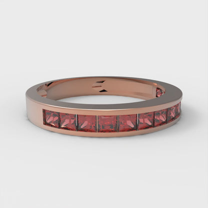 0.78 cttw Simulated Ruby Princess Cut Rose Gold Eternity Wedding Band