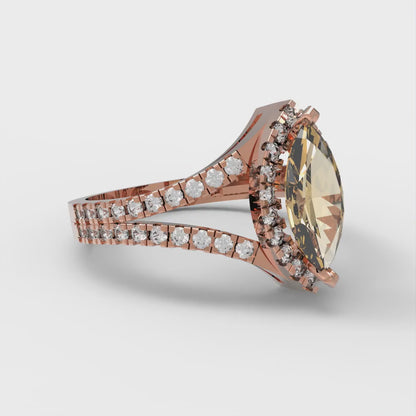 1.2 cttw Zirconia Simulated Champagne Diamond Hidden Halo Engagement Ring - Solid Gold (VVS1, Marquise Cut,9x4.5mm)