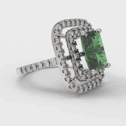 2.62 cttw Simulated Emerald Hidden Halo Engagement Ring - Solid White Gold (VVS1, Emerald Cut,8X6.0mm)