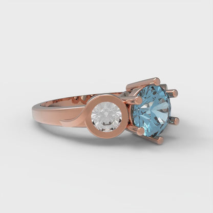 1.72 cttw Zirconia Simulated Blue Diamond Three-Stone Engagement Ring - Solid Rose Gold (VVS1, Round Cut,6.5mm)