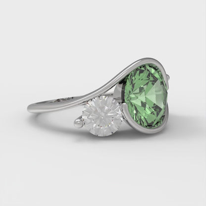 3.5 cttw Zirconia Simulated Green Diamond Three-Stone Engagement Ring - Solid White Gold (VVS1, Round Cut,8.0mm)