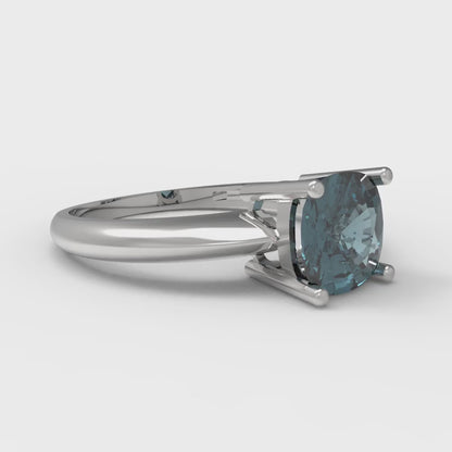 1.5 cttw Natural London Blue Topaz Solitaire  Engagement Ring - Solid Gold (Cushion Cut,6.5mm)