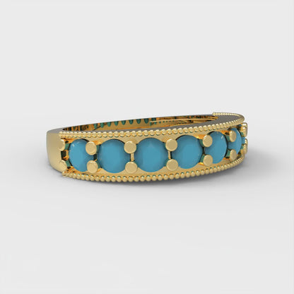 0.81 cttw Simulated Turquoise Round Cut Yellow Gold Eternity Wedding Band