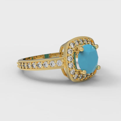 1.335 cttw Simulated Turquoise Hidden Halo Engagement Ring - Solid Gold (Round Cut,6.5mm)