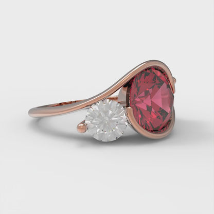 3.5 cttw Simulated Ruby Three-Stone Engagement Ring - Solid Rose Gold (VVS1, Round Cut,8.0mm)