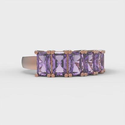 2.61 cttw Simulated Alexandrite Emerald Cut Rose Gold Eternity Wedding Band