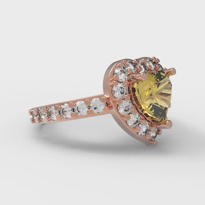 2.03 cttw Natural Citrine Hidden Halo Engagement Ring - Solid Gold (Heart Cut,7.0mm)