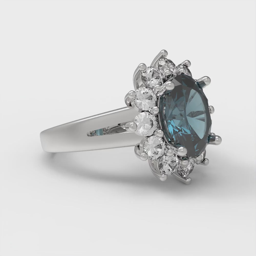 2.72 cttw Natural London Blue Topaz Hidden Halo Engagement Ring - Solid Gold (Oval Cut,9x7mm)