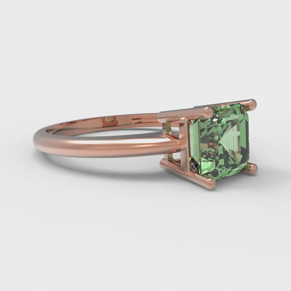 1 cttw Zirconia Simulated Green Diamond Solitaire  Engagement Ring - Solid Gold (VVS1, Asscher Cut,6mm)