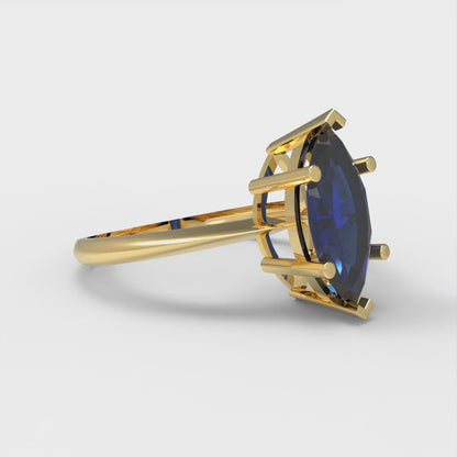1.5 cttw Simulated Blue Sapphire Solitaire  Engagement Ring - Solid Gold (Marquise Cut ,11x5.5mm)