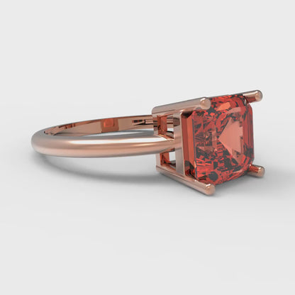 2 cttw Zirconia Simulated Red Diamond Solitaire  Engagement Ring - Solid Rose Gold (VVS1, Asscher Cut,7.0mm)