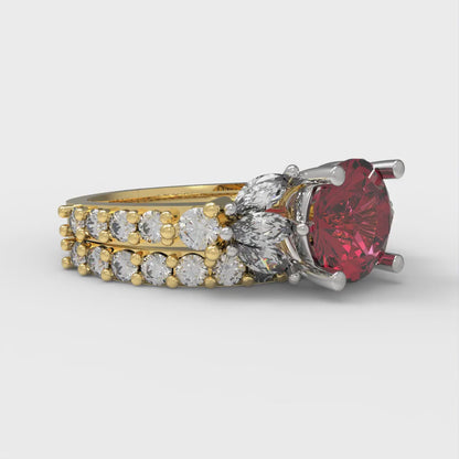 2.94 cttw Round Cut Natural Garnet Bridal Set - Solid Yellow/White Gold Engagement Ring & Wedding Band