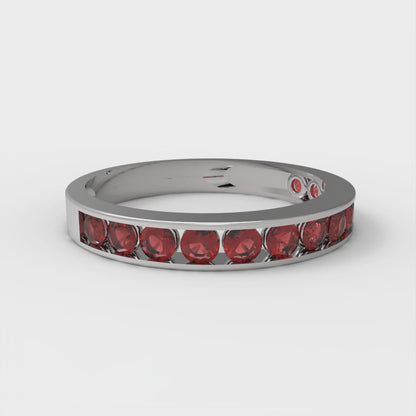 0.39 cttw Natural Garnet Round Cut White Gold Eternity Wedding Band