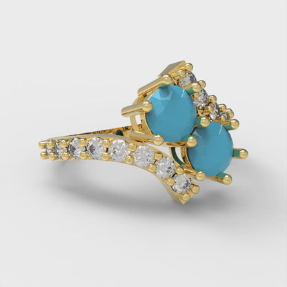 1.48 cttw Simulated Turquoise Solitaire with Zirconia Simulated Diamond Accents Engagement Ring - Solid Gold (Round Cut,5mm)