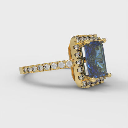 1.86 cttw Simulated Tanzanite Hidden Halo Engagement Ring - Solid Gold (Emerald Cut,7.5x5.5mm)