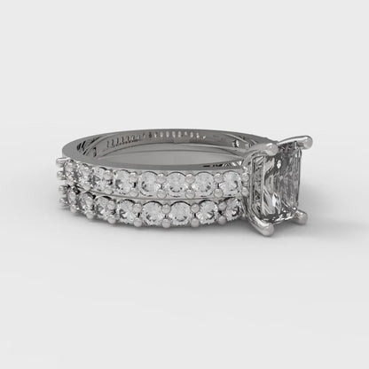 1.325 cttw Emerald Cut White Sapphire Bridal Set - Solid White Gold Engagement Ring & Wedding Band