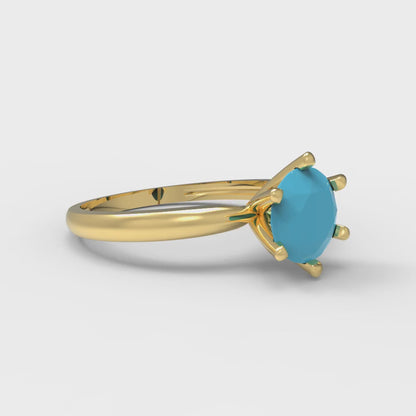 1 cttw Simulated Turquoise Solitaire  Engagement Ring - Solid Gold (Round Cut,6.5mm)
