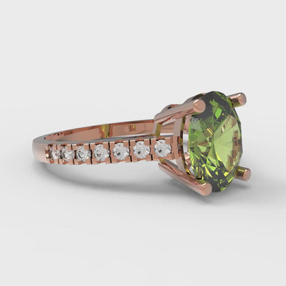 2.21 cttw Natural Peridot Solitaire with Zirconia Simulated Diamond Accents Engagement Ring - Solid Rose Gold (VVS1, Oval Cut,9X7mm)