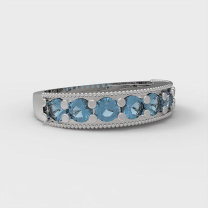 0.81 cttw Natural Swiss Blue Topaz Round Cut White Gold Eternity Wedding Band